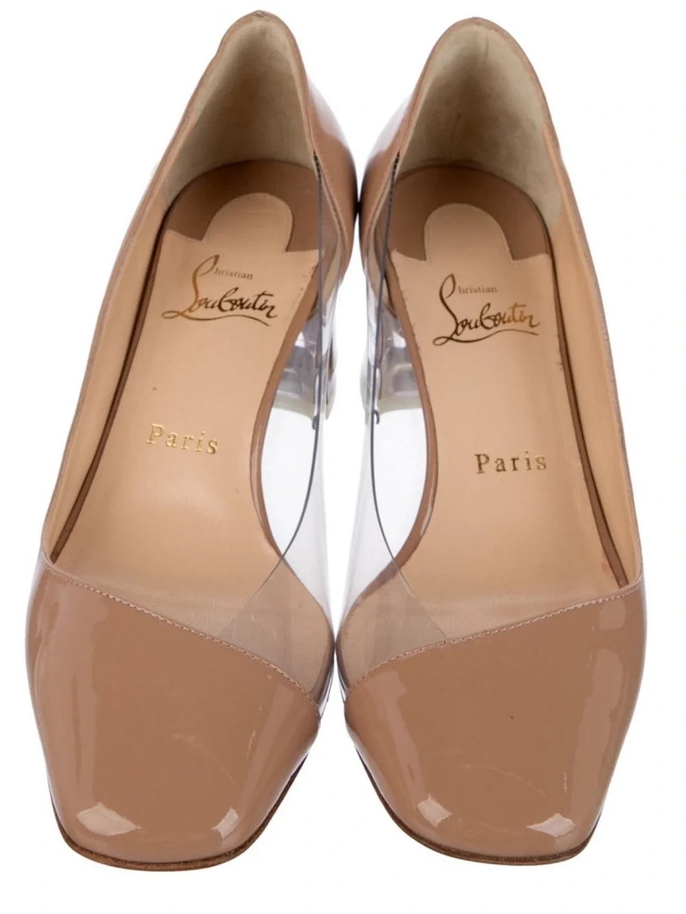 Christian Louboutin Women's Patent Block Heel Pump in Nude